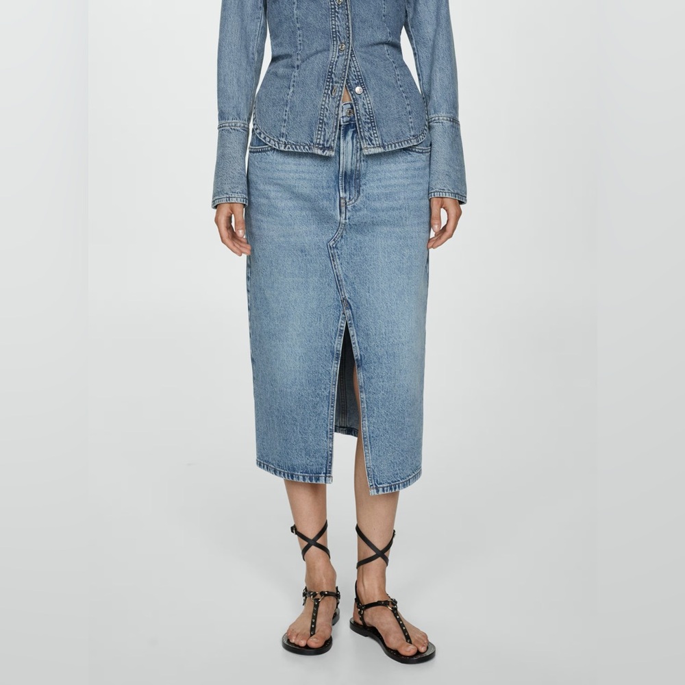 MANGO denim midi skirt